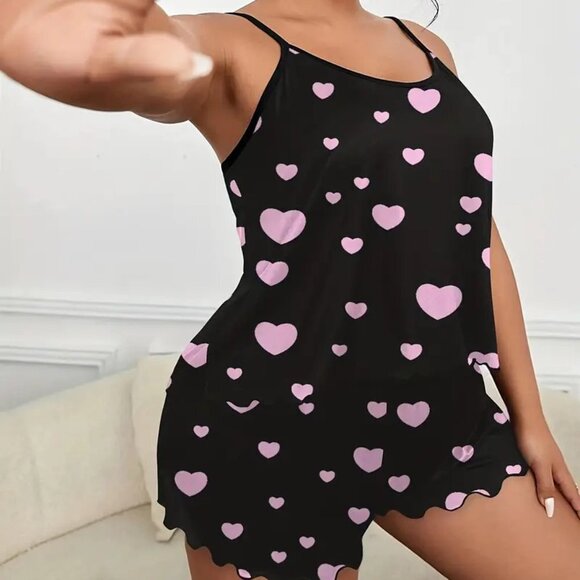 BOGO PLUS SIZE 2X 3X 4X Lettuce Trim Cami Top & Shorts Pajama PJ Two Pi… - Picture 2 of 4